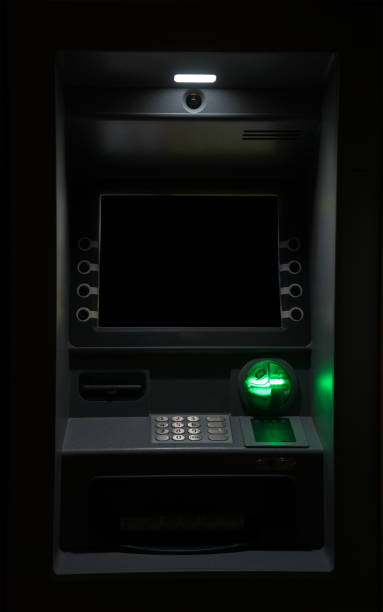 ATM machine at night with a dark screen